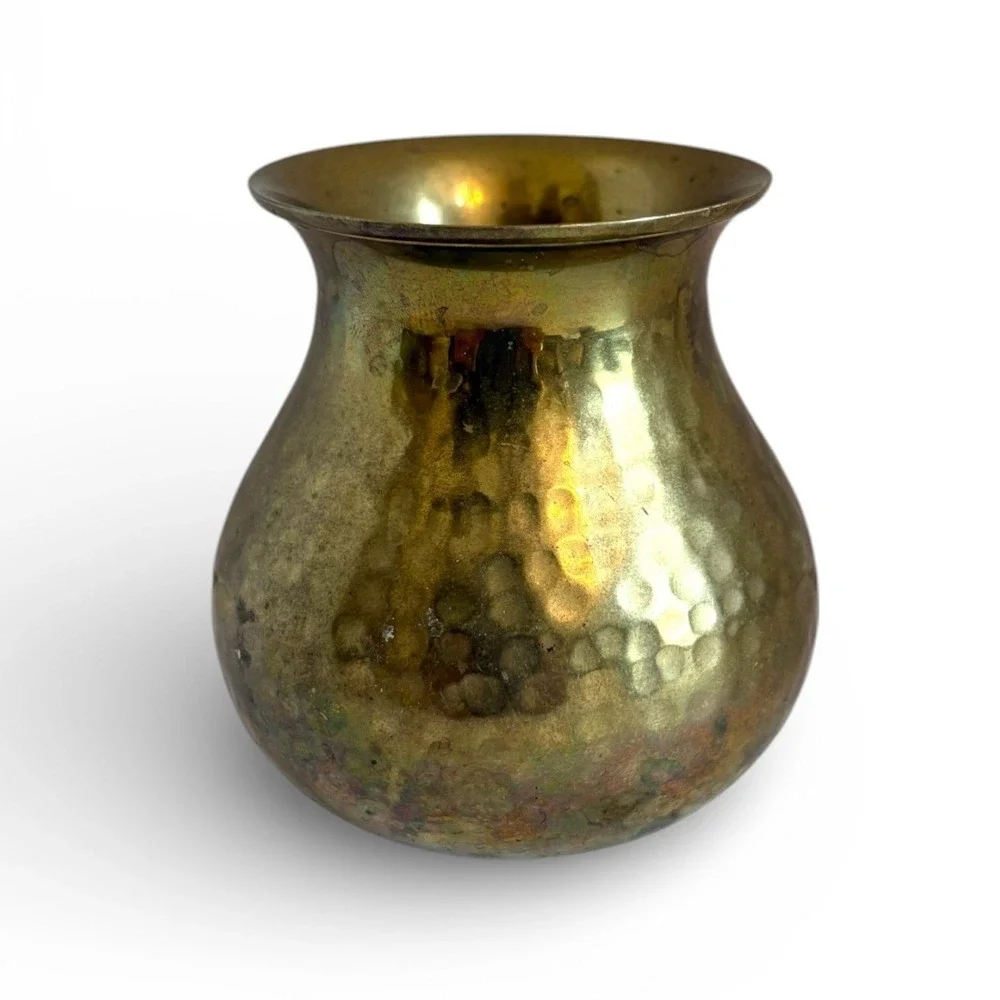 Vintage‎ Solid Brass Hammered Mini Bud Vase Made in India 3.25 Inch Bulbous Gold